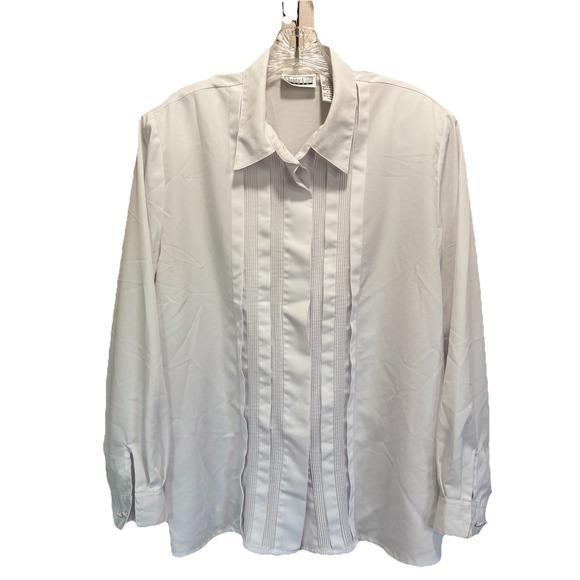 christie & jill Tops - Christie & Jill White Button Up‎ Long Sleeve Shirt Blouse Pleated Size 20W